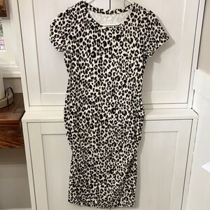 Old Navy Leopard Print Short Sleeve Midi Dress - Cream & Black